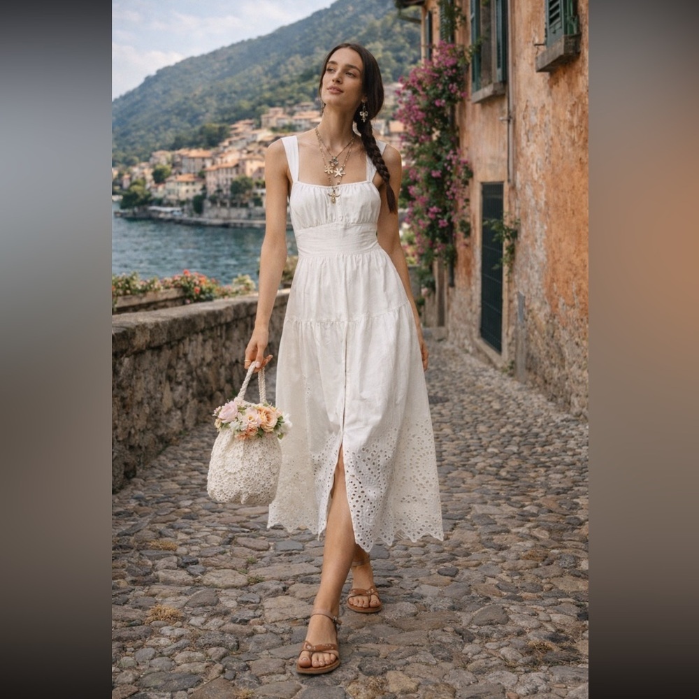 Anthropologie White Eyelet Midi Dress